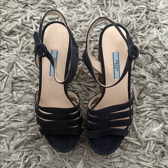 Prada Metallic Jacquard Platform Wedges - Picture 2 of 4